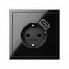 Simon 100 Черный глянец Накладка розетки Schuko с з/у USB SmartCharge