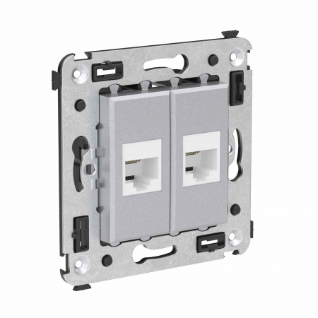 DKC Avanti Телефонная розетка RJ-12 без шторки в стену двойная, Закаленная сталь