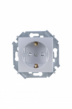 Simon 15 Алюминий Розетка с/з, 16А, 250В, винт.зажим