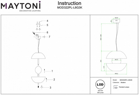 Подвесной светильник Modern MOD322PL-L6G3K Maytoni Rebel