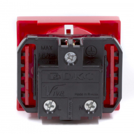 DKC Розетка силовая 2Р+Е, со шторками, «Viva», 2 мод., красная