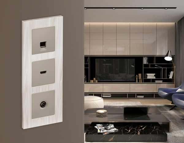 Лицевая панель ALFA (Серо-бежевый матовый) для HDMI розетки QUANT AP3740