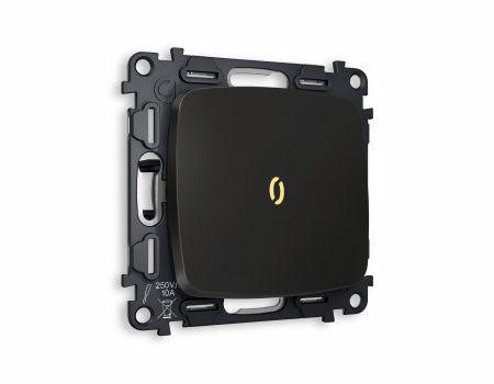 Комплект механизма 1-клавишного проходного выключателя с подсветкой 3200K OMEGA MO802030 Черный матовый QUANT