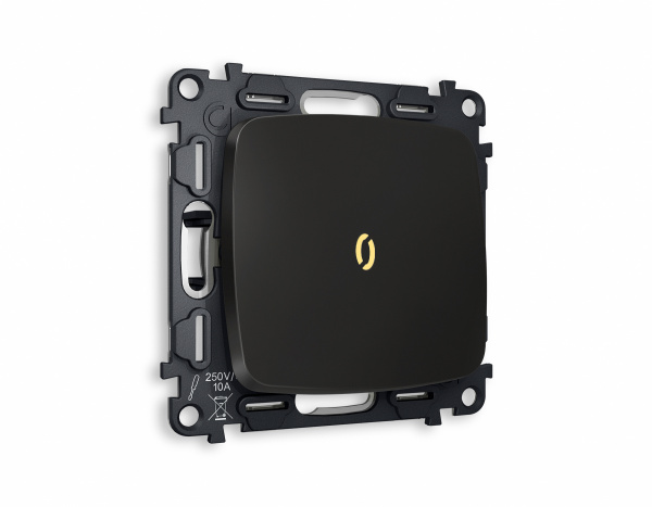 Комплект механизма 1-клавишного проходного выключателя с подсветкой 3200K OMEGA MO802030 Черный матовый QUANT