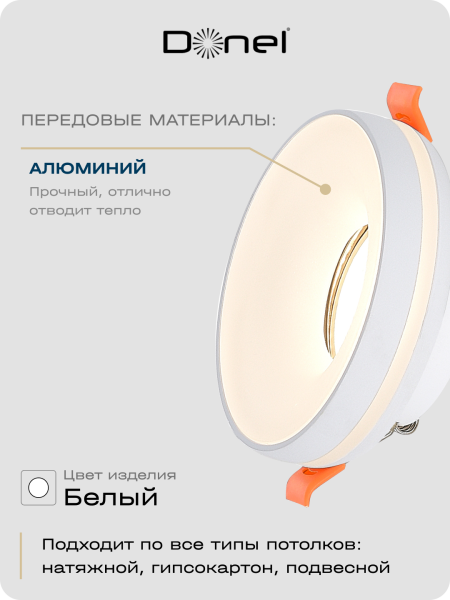 Donel Светильник встраиваемый, GU10, D95xH38мм, IP20, белый, без лампы, DN02006R1W