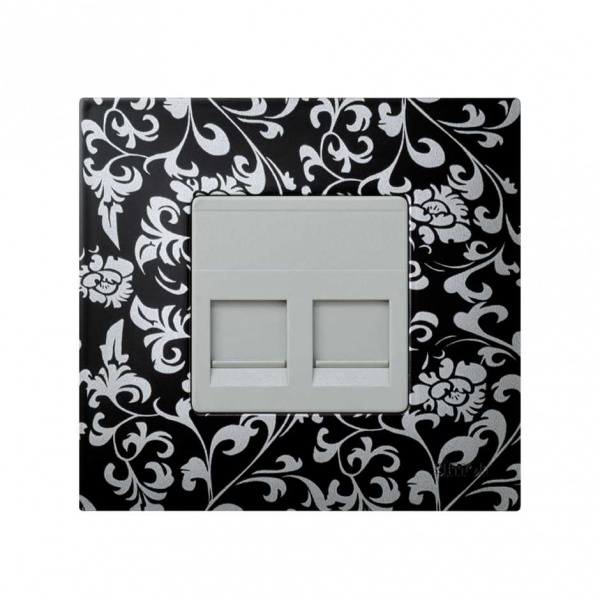 Simon 27 Мех Серый Адаптер прям.подкл. под 2 RJ-кон.(keystone), широкий, с защ.шторкой