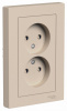 SE AtlasDesign Песочный Розетка двойная б/з со шторками,16А, в сборе