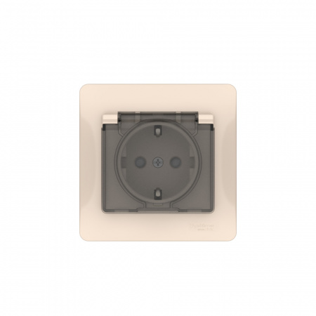 Systeme Electric Glossa Бежевый Розетка с зазем. со шторк. с крышк., 16А, IP44, в сборе, быстрозажим. клем.