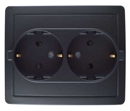 Simon 15 Графит Розетка двойная с заземлением 2х2Р+Е, с защитными шторками,винт.зажим,16А, 250В