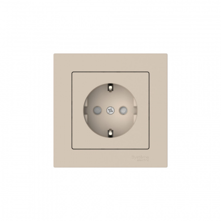Systeme Electric AtlasDesign Песочный Розетка с заземлением со шторками, 16А, в сборе, быстрозажим. клем.