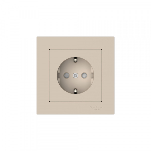 Systeme Electric AtlasDesign Песочный Розетка с заземлением со шторками, 16А, в сборе, быстрозажим. клем.