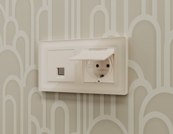 Комплект механизма электрической розетки ALFA MA328010 Бежевый матовый с заземлением со шторками и защитной крышкой 2P+E 16A-250V IP44 QUANT