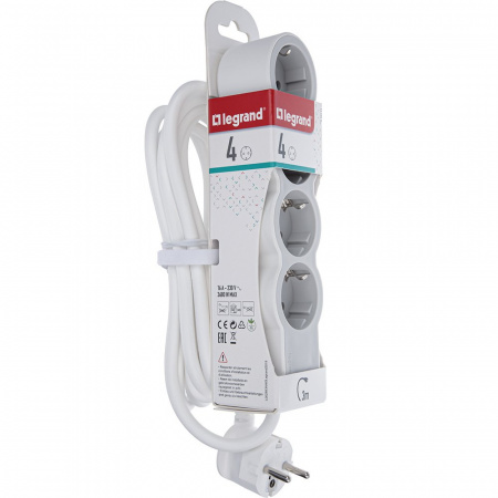 Legrand Revolution Стандарт Бело-серый Удлинитель 4x2К+З, кабель 3м