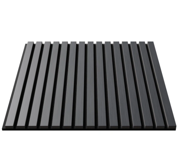 Акустическая панель, черный войлок, 600х600х21мм, рейки МДФ, шпон дуб антрацит темно-серый Акустическая панель, черный войлок, 600х600х21мм, рейки МДФ, шпон дуб антрацит темно-серый