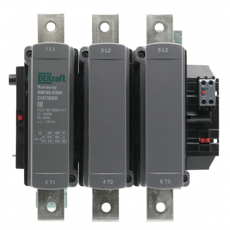 Dekraft Контактор 630А 220В_АС АС3_ АС4 1НО+1НЗ КМ-102