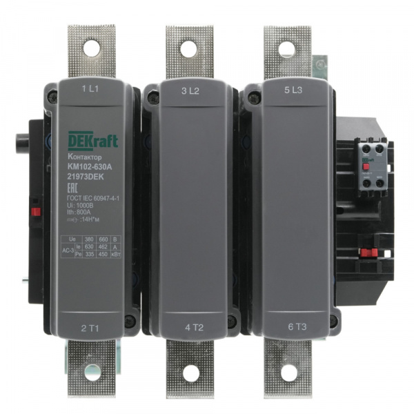 Dekraft Контактор 630А 220В_АС АС3_ АС4 1НО+1НЗ КМ-102