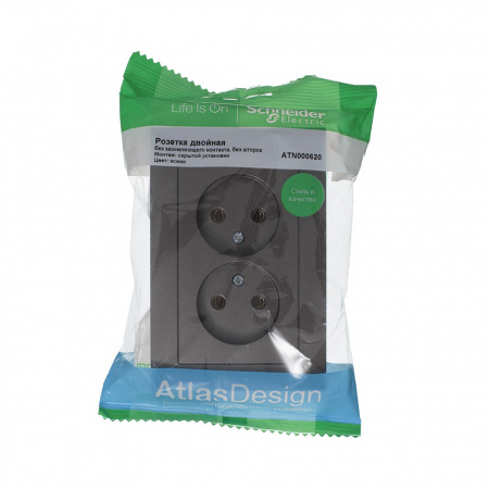 SE AtlasDesign Мокко Розетка б/з двойная, 16А, в сборе