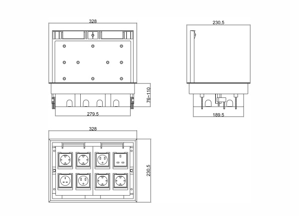 Лючок в пол на 16 модулей (8 мод. 45х45 мм.), крышка ABS+гальванизированная стальная вставка