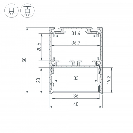 Профиль SL-LINE-4050-3L-2000 ANOD (Arlight, Алюминий)