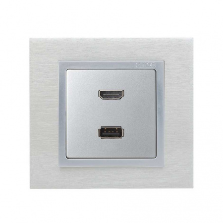 Simon 82 Накладка для розетки HDMI + USB 2.0 для передачи данных цвета алюминий