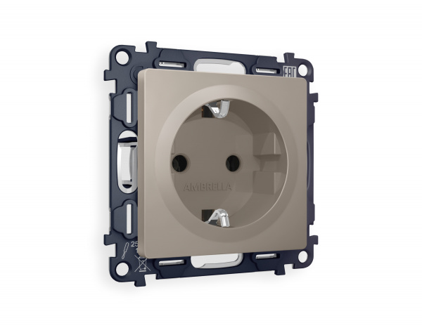 Комплект механизма электрической розетки ALFA MA366010 Серо-бежевый матовый с заземлением на винтовых зажимах 2P+E 16A-250V QUANT