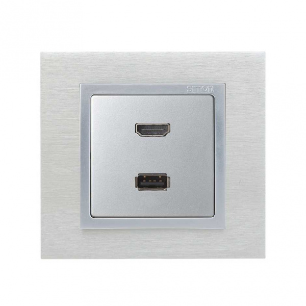 Simon 82 Накладка для розетки HDMI + USB 2.0 для передачи данных цвета алюминий