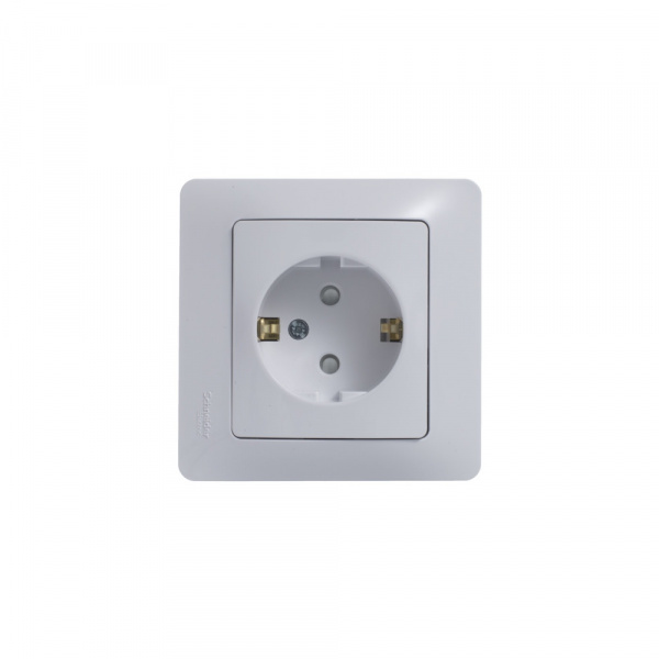 SE Glossa Бел Розетка с/з со шторками (в сборе с рамкой)