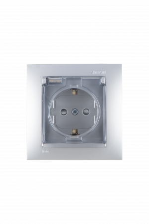 Simon 15 Алюминий Розетка с/з, со шторками, с крышкой, IP44, 16А, 250В, винт.зажим