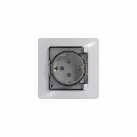 SE Glossa Бел Розетка с/з со шторками с крышкой, IP44 (в сборе с рамкой)