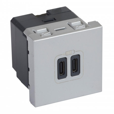 Legrand Розетка 2xUSB-C для зарядки - Программа Mosaic - 2 модуля - алюминий