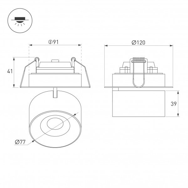Светильник SP-PLURIO-BUILT-TRIMLESS-R120-9W Warm3000 (BK-CHR, 36 deg, 230V) (Arlight, IP20 Металл, 3 года)