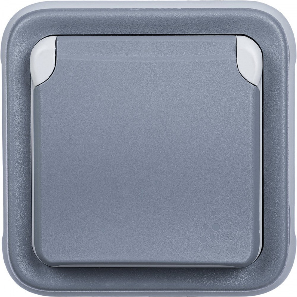 Legrand Plexo Серый Розетка с/з с крышкой,2К+З,16А,230В,винтовой зажим,встраиваемая,в сборе IP55