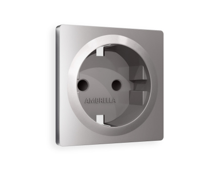 Лицевая панель ALFA (Сталь матовый) для электрической розетки с заземлением и шторками QUANT AP5070