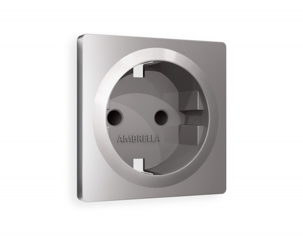 Лицевая панель ALFA (Сталь матовый) для электрической розетки с заземлением и шторками QUANT AP5070