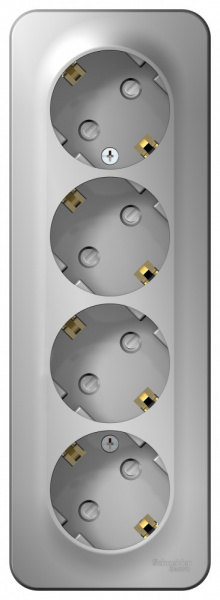 SE Blanca наруж Алюминий Розетка 4-ая с/з со шторками 16А, 250В, изолир. пластина