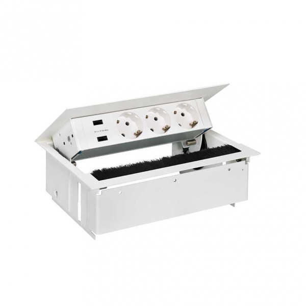 Врезной x4 розеточный блок, щетка, 3x2P+E, 2xUSB з/у, белый, S400 Врезной x4 розеточный блок, щетка, 3x2P+E, 2xUSB з/у, белый, S400