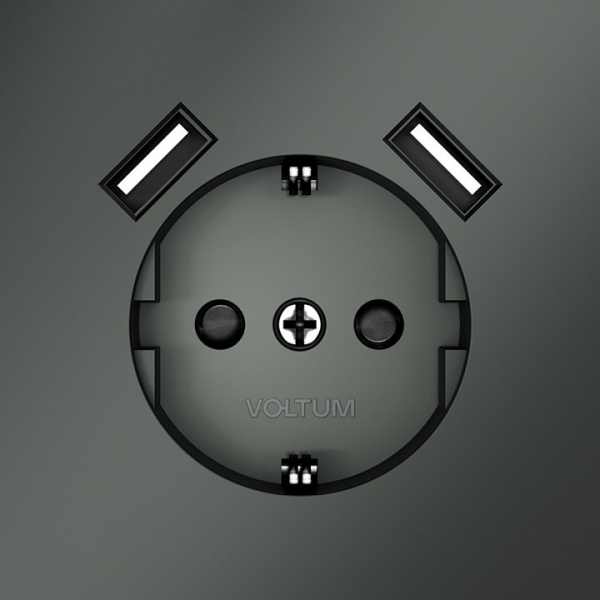Розетка встраиваемая VOLTUM S70 с заземлением и защитными шторками, 16А, с USB, A+A, (титан) Розетка встраиваемая VOLTUM S70 с заземлением и защитными шторками, 16А, с USB, A+A, (титан)