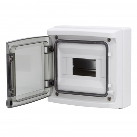 DKC Щиток настенный с дверцей 8 мод.,IP65, серый, с клеммным блоком 63А