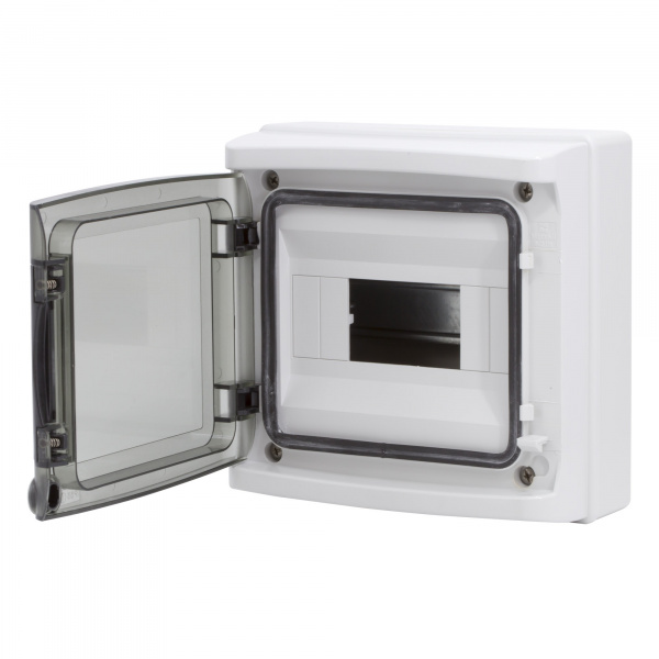 DKC Щиток настенный с дверцей 8 мод.,IP65, серый, с клеммным блоком 63А