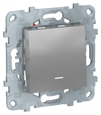 SE Unica New Алюминий Переключатель 1-клавишный, перекрестный, с подсветкой,сх.7а