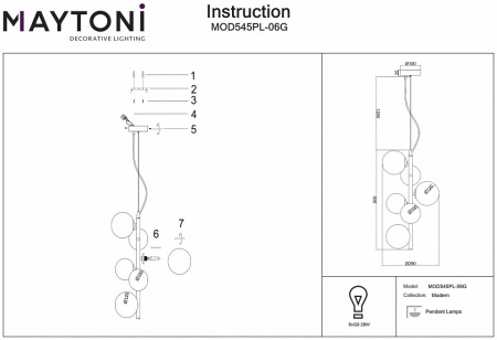 Подвесной светильник Modern MOD545PL-06G Maytoni Dallas