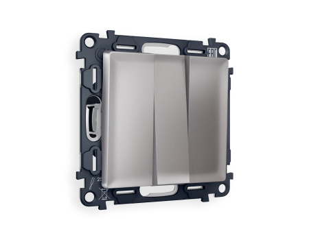 Комплект механизма 3-клавишного выключателя ALFA MA505010 Сталь матовый QUANT