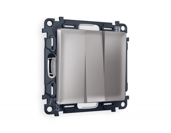 Комплект механизма 3-клавишного выключателя ALFA MA505010 Сталь матовый QUANT