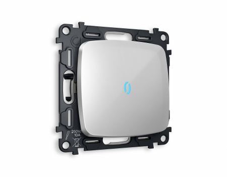 Комплект механизма 1-клавишного проходного выключателя с подсветкой 10000K OMEGA MO402040 Серебро глянец QUANT