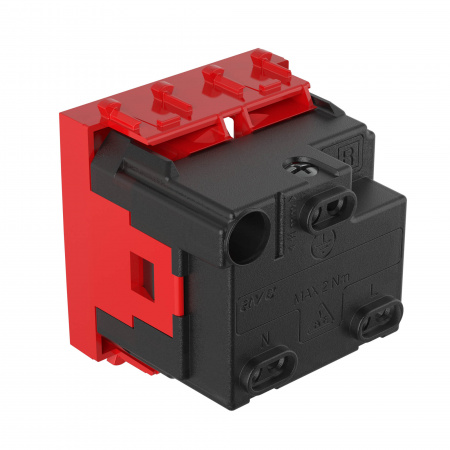 DKC Avanti Красный квадрат Розетка 2P+E со шторками 2 модуля