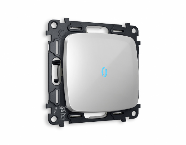 Комплект механизма 1-клавишного проходного выключателя с подсветкой 10000K OMEGA MO402040 Серебро глянец QUANT