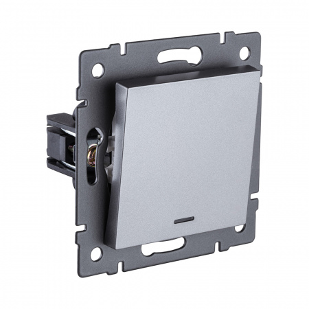 Выключатель кнопочный 1-клавишный 10А/250В с LED подсветкой, серый Kollinger REA-S-013GY для Aspekt, Eleganz, Reflex