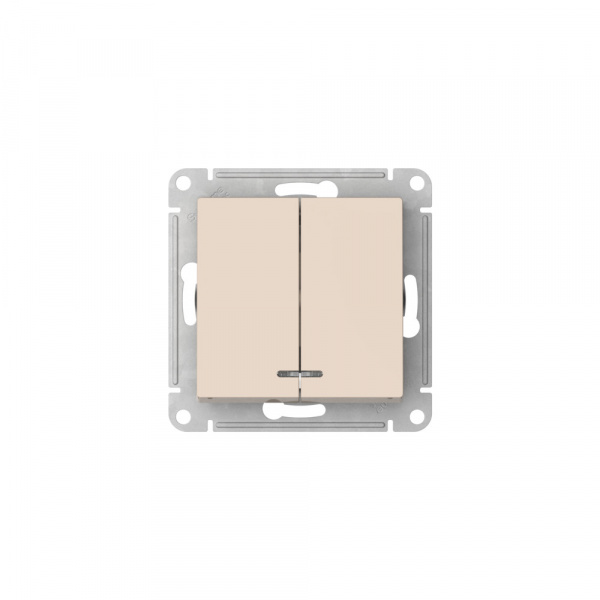 Systeme Electric AtlasDesign Бежевый Выключатель 2-клавишный с подсвет.,сх.5а, 10АХ,мех., быстрозажим. клем.