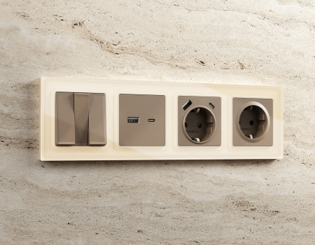 Рамка ALFA Platos (Бежевый Стекло закаленное натуральное) 3-ая AF380303