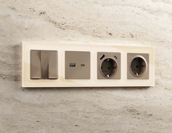 Рамка ALFA Platos (Бежевый Стекло закаленное натуральное) 4-ая AF380304